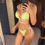 New Wrap Around Halter Wrinkled Bikini Women Swimwear Female Swimsuit Two-Pieces Bikini Set Bather Bathing Suit Swim Lady V4081