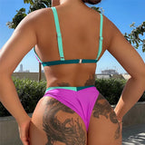 Sexy Splicing Brazilian High Leg Cut Bikini Women Swimwear Female Swimsuit Two-Pieces Bikini Set Bather Bathing Suit Swim V4749