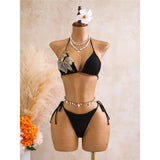 With Skirt 3D Flower Halter Bikini Women Swimwear Female Swimsuit Three-Pieces Bikini Set Padded Bather Bathing Suit Swim  V8346