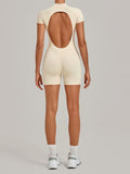 Half-zipper Slimming Yoga Jumpsuit Women Hollow Out Backless Sports One Piece Suits Short Sleeve Butt Lifting Tight Overalls
