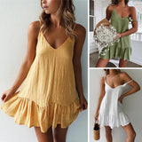 V Neck Summer Dress for Dating Women Dress Solid Color Flounce Edge Spaghetti Strap Women Party Dresses