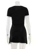 Ahagaga Fashion Women's Mini Dresses Solid Short Sleeves Bows Sheath Slim Fit Bodycon Hollow Out Summer Leisure Sports Vestidos