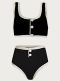 Splicing Ribbed Sport Bikinis 2025 High Waist Bikini Women Swimsuit Female Swimwear Two Pieces Bikini Set Bathing Suit Swim Lady