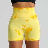 Tie Dye High Waisted Butt Lifting Yoga Shorts for Women, Breathable Sport Shorts with Four-Way Stretch - Gym, Running, Workout