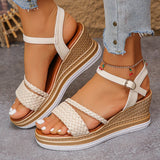 2026 Weave Wedge High Heel Sandals Women Summer Chunky Platform Rome Sandals Woman Plus Size 43 Ankle Buckle Thick Sole Sandles