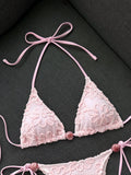 Sexy Yellow 3D Flower Micro Bikini 2026 Women Hole Out Stone Strap Push Up Bra Thong Swimsuit Holiday Bathing Suit Swimwear
