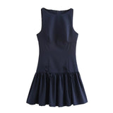 Foridol Bowknot Pleated Tank Short Dress for Women Sleeveless Casual Party Short Dress Female Casual Autumn Winter Dress