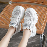 Breathable Chunky White Sneakers for Women Fashion Laser Thick Bottom Vulcanize Shoes Woman 2025 Lace Up Platform Running Shoes