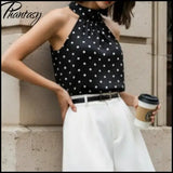 Phantasy Office Lady Polka Dot Tanks Eleghant Halter Black Top Women Sexy Lace up Sleeveless Red Vest 2026 Summer Clothing