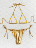DEKA Gold Micro Bikini Set Rhinestones Swimsuit Push Up String Backless Bikinis Extreme Beach Outfits Swimwear Women Retro Bikin