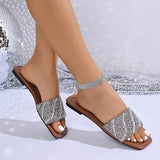 Summer New Square Head Comfortable Casual Slippers Fashionable Lightweight Temperament Rhinestones Outside Slippers