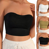 Women Strapless Bandeau Top Solid Color Sleeveless Cropped Tube Top Slim Fit Casual Bralette For Summer Invisible Wireless Bras