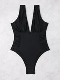 2026 V Neck Solid Bodysuit One Piece Swimsuit Sexy Swimwear Women Bathing Suit Female Swimming Summer Beachwear Bodysuit