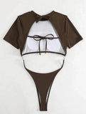 XS - L Mini Micro Thong Short Sleeve One Piece Swimsuit Women Female Swimwear Cut Cut Monokini High Cut Bathing Suit Swim Lady