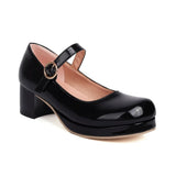 Plus Size 30-48 Mary Jane Shoes Women Sweet Lolita Round Toe Adjustable Buckle Strap Platform Thick Sole 5cm Block Heel Shoes