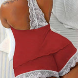 Women's Crochet Lace Pajamas Sleeveless V-Neck Set Casual Daily Wear 2 Piece Sleepwear Suit Sexy Solid Home Clothes Summer