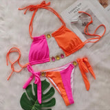 Splicing Halter Jewelled Diamond Bikini 2025 Women Swimsuit Female Swimwear Two Pieces Bikini Set Hollow Out Bathing Suit Swim