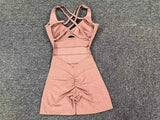Adjustable double straps Open back  V shape back design Scrunch butt No front seam Flatlock Inseam  Removable pads BODYSUIT
