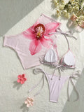 DEKA Flower Printed Short Sleeve Bikini Female Swimsuit Women Swimwear Three-pieces Bikini set Bather Bathing Suit Swim
