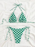 Sexy Pink Plaid Micro Bikini 2026 Women Halter Push Up Bra Tie Side Thong Swimsuit Brazilian Beach Bathing Suit Swimwear Biquini