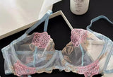 Pure Desire French Lace Bra Set Rose Embroidery Minimizer Wireless Comfort Support Full Bust Anti Sagging Breathable No Show USA