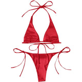 Sexy 13 Colors Halter Satin Brazilian Bikini Women Swimwear Female Swimsuit Two-pieces Bikini set Bather Bathing Suit Swim V4966