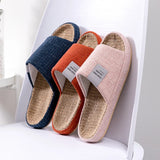 Breathable Flax Slippers Women Men Indoor Mute Slipper Anti-slip Lovers House Floor Shoes Soft  Ladies Summer Home Slides