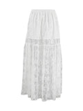 Women See-Through Lace A-Line Skirts Casual Summer Solid Color Elastic Waist Long Skirt for Beach Vacation Club