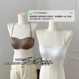 Sexy Japanese Satin Halter Bra Strapless Seamless Two-Way Wear Adjustable Comfort Back Fit Wirefree Lingerie Set S-XL MOYISU Bra