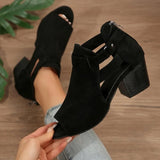 2026 Women Sandals  Chunky High Heels Soild Gladiator Open Peep Toe Women Black Shoes Buckle Back Zipper Sandalias De Mujer