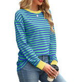 Autumn Winter Long Sleeve Basic T-Shirts Women Stripe Print Round Neck Casual Loose Fit Tunic Tops Streetwear