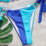 Splicing Jewelled Diamond Bikini Women Halter Swimsuit female Thong Swimwear Two Pieces Bikini Set Hollow out Bathing Suit Swim
