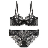 Ultra Thin Lingerie Set, French Lace Underwire Bra for Large Boobs Push Up & Gather, Sexy Pure Design, Breathable Comfort MOYISU