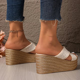 Woven Chunky Platform Sandals Women Fashion Cross Band High Heels Slippers Woman Plus Size Thick Sole Summer Sandles Mujer 42