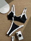 Sexy Red Contrast Bikini Set 2026 Women Halter Push Up Bra Pleate Thong Swimsuit Brazilian Beach Bathing Suit Holiday Swimwear