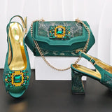 Doershow African fashion Italian Shoes And Bag Sets For Evening Party With Stones gold Italian Handbags Match Bags!  HW1-1