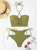2026 Sexy High Wasited Swimsuit Women Solid Bikini Hollow Out Cross Swimwear Female Bathers Bathing Swimming Swim Suit Beachwear
