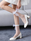 Womens Mesh Sheer Socks Breathable Decorative Bow Dots Design Casual Mid Calf Socks for Summer