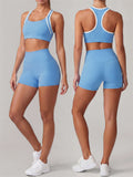 Summer 2 Pieces Yoga Sets Women Color Contrast Back I-shaped Shockproof Sports Bra High Waist Shorts Gym Fitness Suit Tracksuit