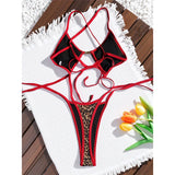 S - XL Leopard Extreme String Mini Micro Thong One Piece Swimsuit Women Swimwear Female Padded Bather Bathing Suit Swim K7067