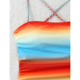 S - XL Gradient Knitted Cross Back Women Swimwear High Leg Cut Monokini Bather Bathing Suit Swim One Piece Swimsuit Female K8129