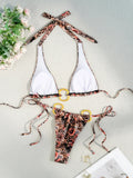 2026 Triangle Halter Thong Bikinis Women Printed Swimwear Female Sexy Ring Linked Swimsuit Bathers Bathing Swimming Swim Suit