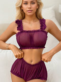 Full cup transparent chiffon sexy Lingerie 2-piece women's underwear set erotic bra suitable for special occasions MR2858