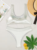sexy metallic bandeau bikinis sets two pieces 2026 high waist thong swimsuit female bathing suit swimwear biquini tankini