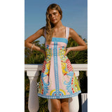 Fashion Color Bohemian Style Print Dress Women Summer New A-line Sleeveless Short Dresses Vacation Commuting Clothing Vestidos