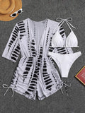 3 Pieces Bikini Tropical Print Swimsuit Halter Drawstring Side Swimwear Women 2026 Bathing Suit Female Swimming Summer Beachwear