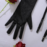 Toucheart Erotic Lingerie black Thin model see-through mesh Patchwork Body shaping gather together pure desire 5PCS with Gloves