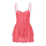 Women Summer Mini Dress Spaghetti Strap Frill Corset Backless Bandage Lace Tiered Ruffle Dress Club Party Sexy Dresses