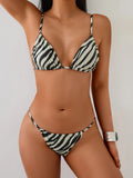 Women's Zebra Stripe Print Bikini Set Casual Sexy Backless Tie Swimwear Top Beach Vacation Two-Piece Swimsuit