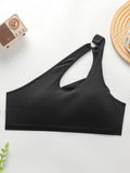 Women's sexy diagonal cross shoulder strap vest bra with gathered cups detachable back buckle shock-absorbing underwear MR3519